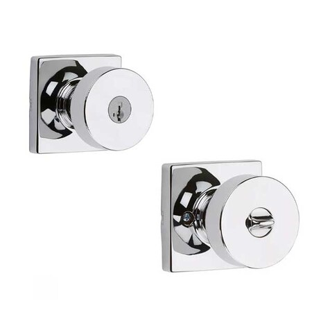 Kwikset Kwikset: SC1  Pismo Entry Door Knob with Square Rose / Polished Chrom / with SmartKey Technology KWS-740PSK-SQT-SMC-26